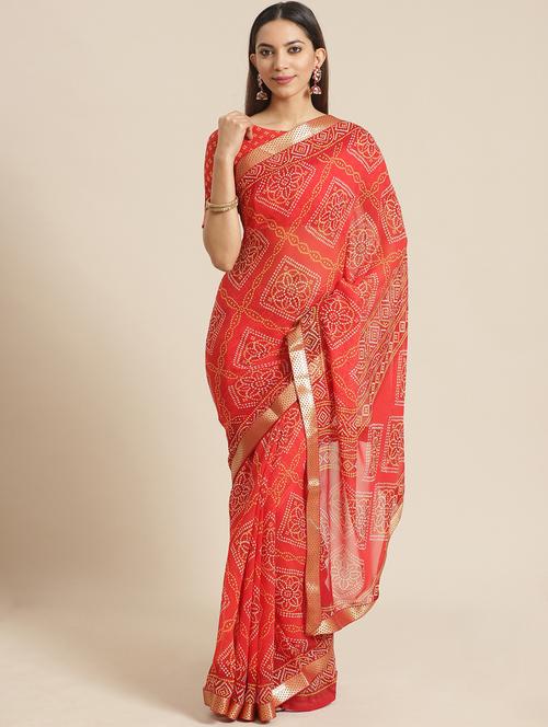 bandhani printed saree with blouse - 17539177 - Very Small Image - 1