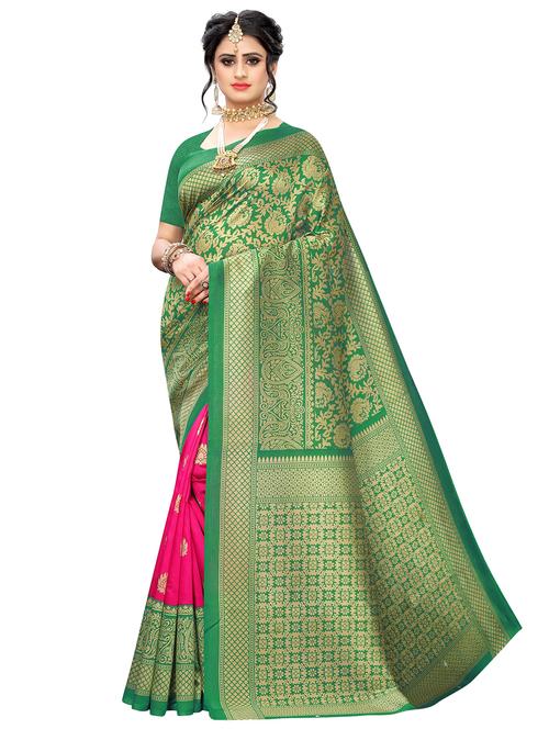 half & half mysore silk saree with blouse - 17539360 - Very Small Image - 1