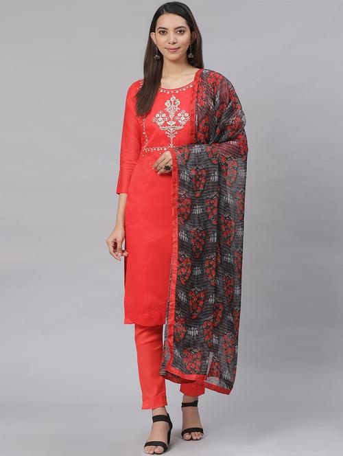 embroidered straight pant unstitched suit - 17540161 - Very Small Image - 1