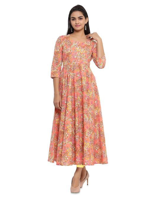 peach flared kurta - 17540475 - Very Small Image - 1