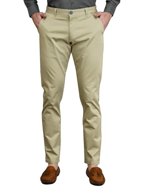 olive green solid flat front casual trouser - 17540523 - Very Small Image - 1