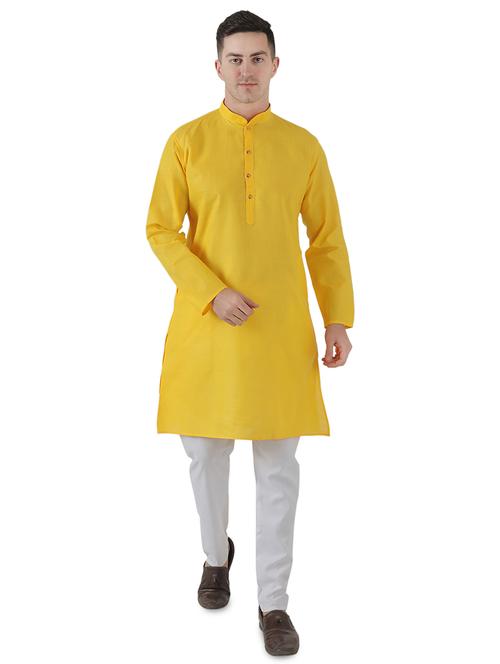 yellow solid kurta pyjama set - 17540678 - Very Small Image - 1