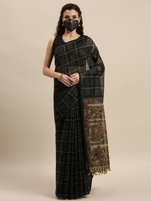 bandhani chanderi saree with mask with blouse - 17540679 - Very Small Image - 1