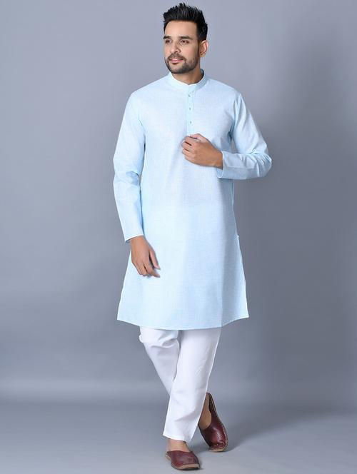 turquoise solid kurta pajama ethnic wear set - 17541062 - Very Small Image - 1