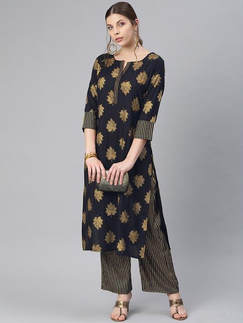 navy rayon kurta palazzo set - 17542409 - Very Small Image - 1