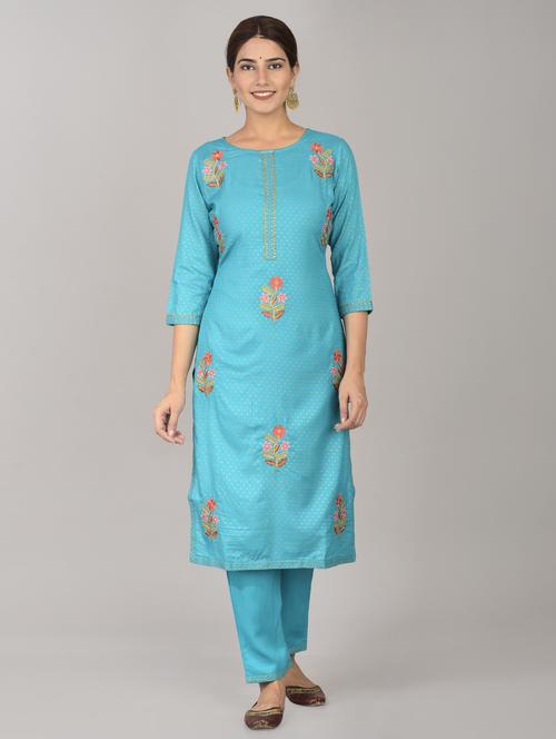 turquoise rayon kurta pant set - 17542417 - Very Small Image - 1