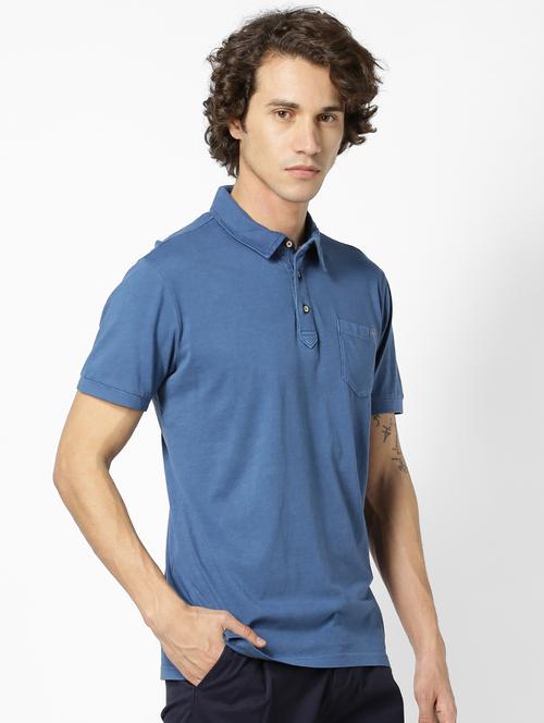 blue solid collared t-shirt - 17542467 - Very Small Image - 1