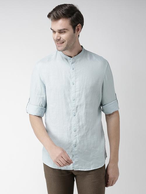 green solid linen casual shirt - 17542513 - Very Small Image - 1