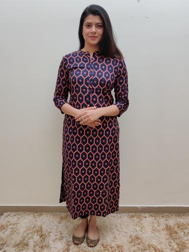 navy blue printed kurta - 17543340 - Very Small Image - 1