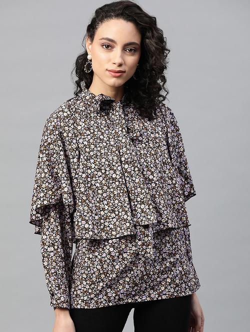 tie up neck cape sleeved top - 17543386 - Very Small Image - 1