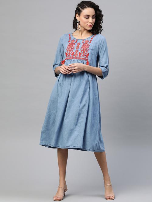 embroidered detail a-line dress - 17543395 - Very Small Image - 1