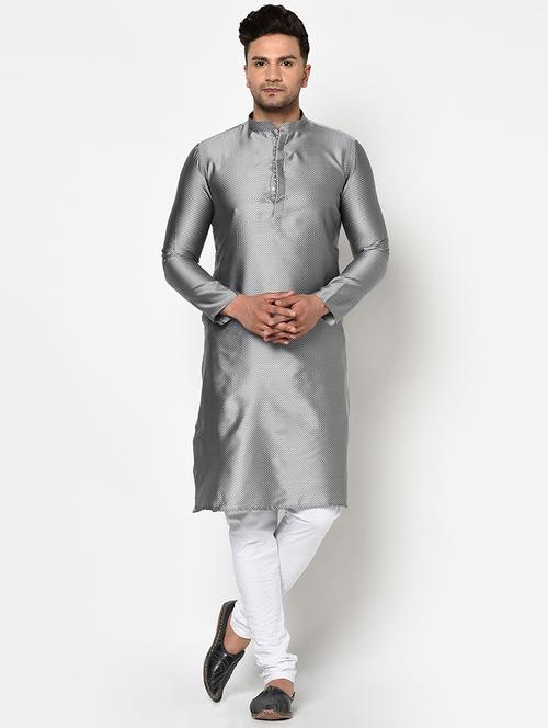 grey self design kurta pyjama ethnic wear set - 17543536 - Very Small Image - 1