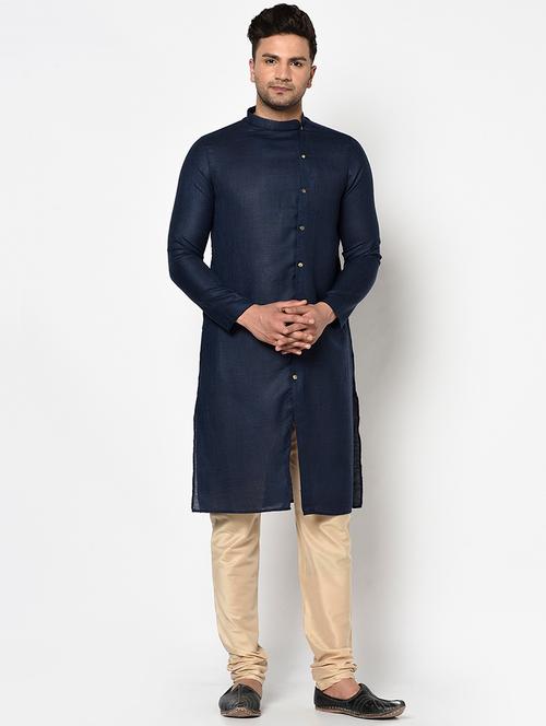 dark blue solid kurta pyjama ethnic wear set - 17543538 - Very Small Image - 1
