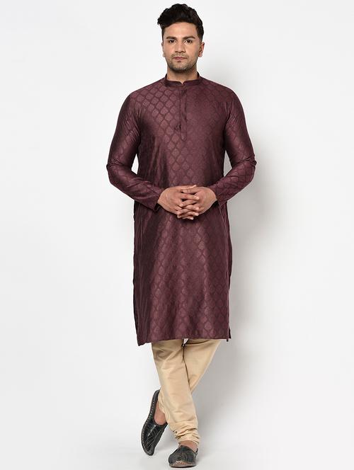 burgundy self design kurta pyjama ethnic wear set - 17543539 - Very Small Image - 1