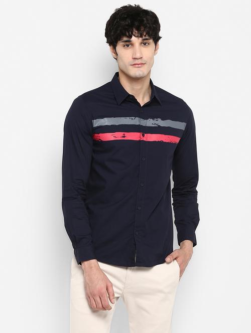 navy blue striped casual shirt - 17544511 - Very Small Image - 1