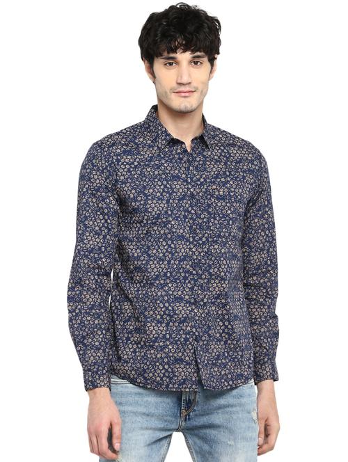 navy blue printed casual shirt - 17544521 - Very Small Image - 1