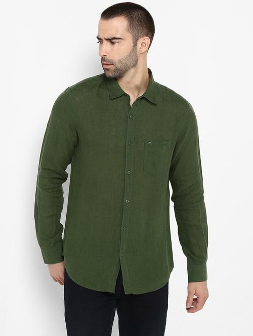 olive green solid casual shirt - 17544528 - Very Small Image - 1