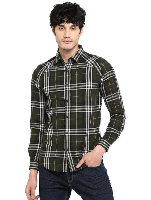 olive green checkered casual shirt - 17544536 - Very Small Image - 1