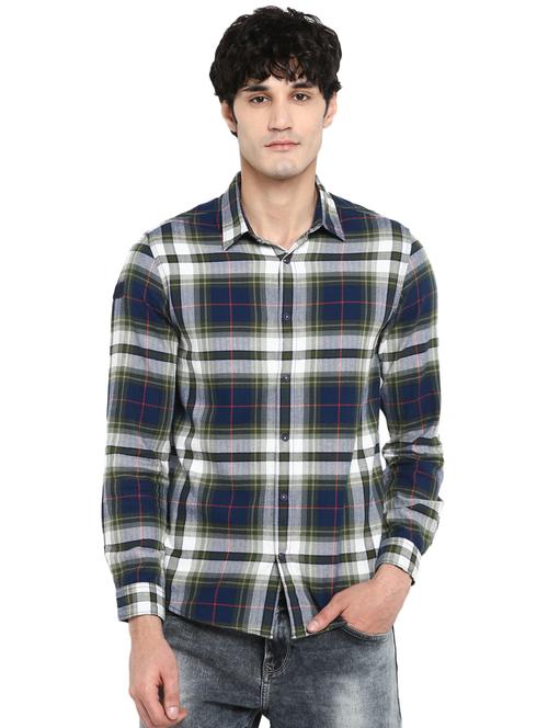 navy blue checkered casual shirt - 17544542 - Very Small Image - 1