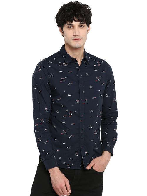 navy blue printed casual shirt - 17544545 - Very Small Image - 1