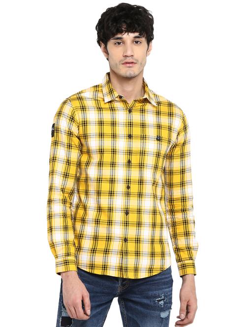 yellow checkered casual shirt - 17544553 - Very Small Image - 1