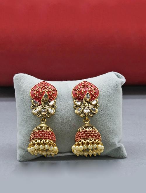 red metal jhumka earring - 17544741 - Very Small Image - 1