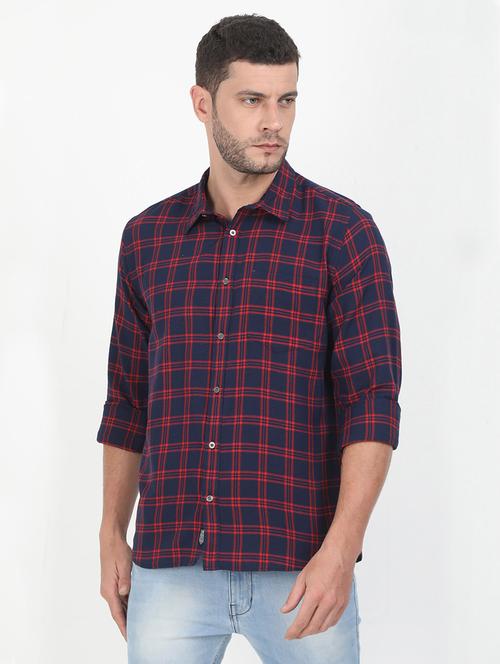 navy blue checkered casual shirt - 17545759 - Very Small Image - 1