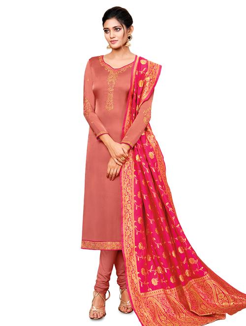 embroidered churidaar semi-stitched suit - 17546766 - Very Small Image - 1