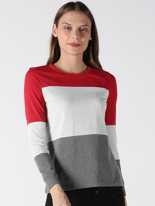 round neck color block tee - 17547046 - Very Small Image - 1