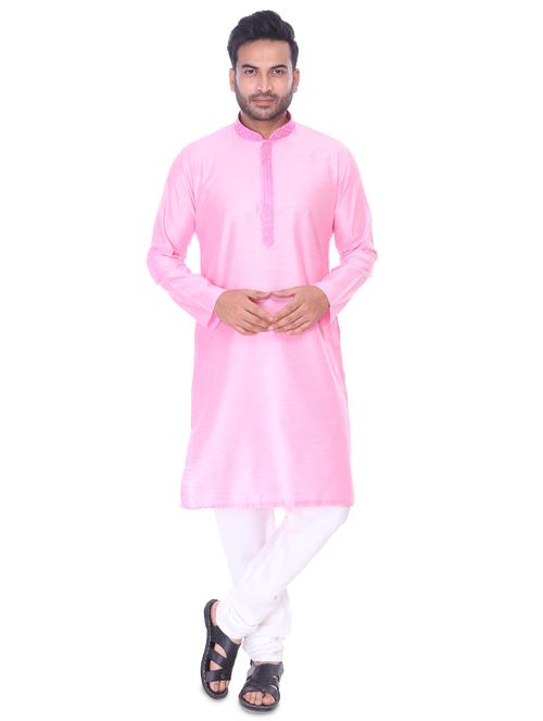 pink solid kurta pyjama set with embroidered neckline - 17547222 - Very Small Image - 1