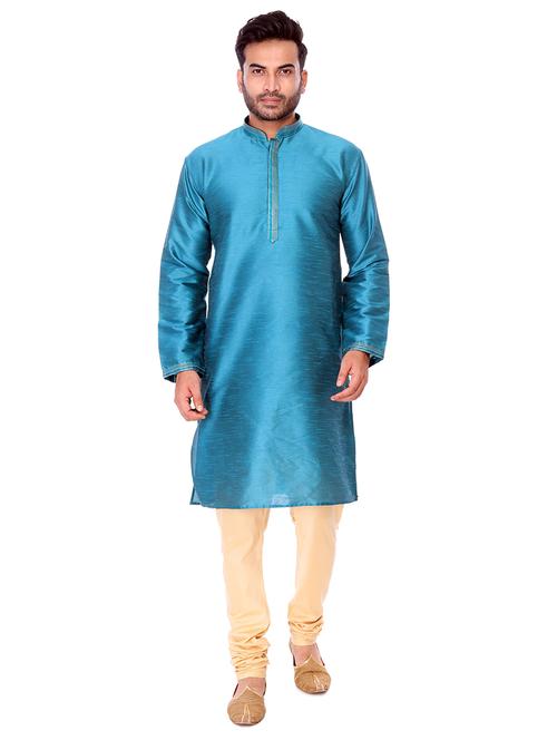 teal solid kurta pyjama set with embroidered neckline - 17547227 - Very Small Image - 1