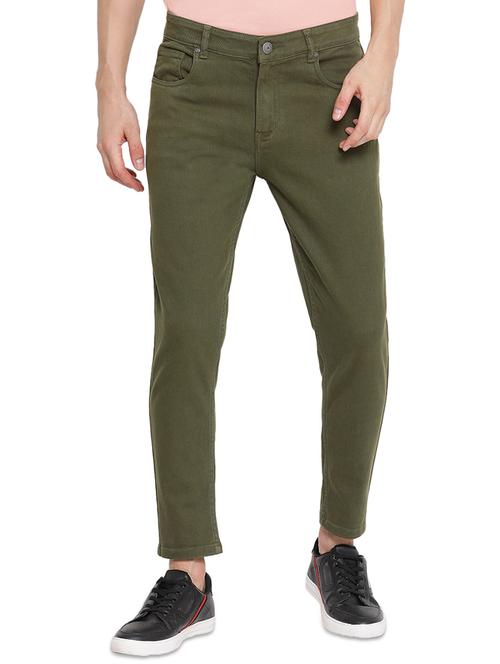 olive green plain denim jeans - 17547606 - Very Small Image - 1