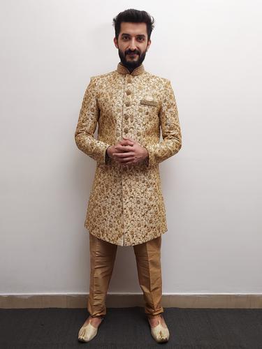 gold embroidered sherwani - 17547686 - Very Small Image - 1