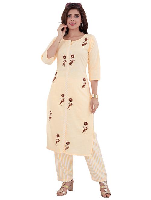 lemon sherbet embroidered kurta palazzo set - 17548854 - Very Small Image - 1