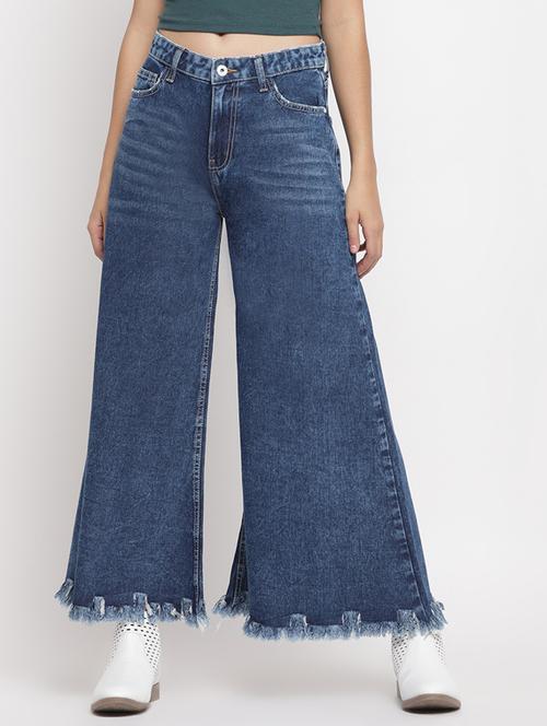 frayed hem wide leg jeans - 17549053 - Very Small Image - 1