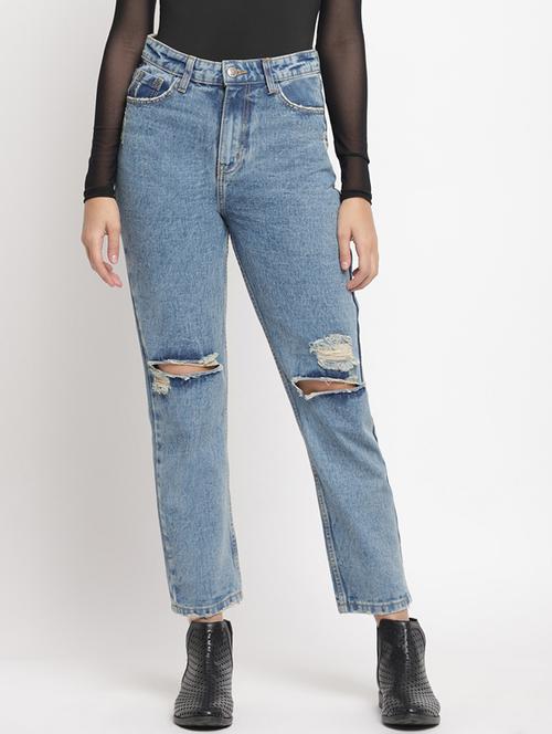 knee slit stone washed jeans - 17549072 - Very Small Image - 1
