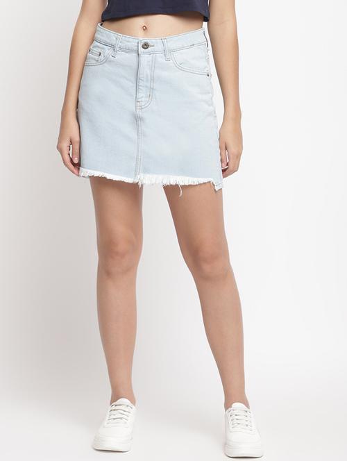 frayed hem denim asymmetric skirt - 17549093 - Very Small Image - 1