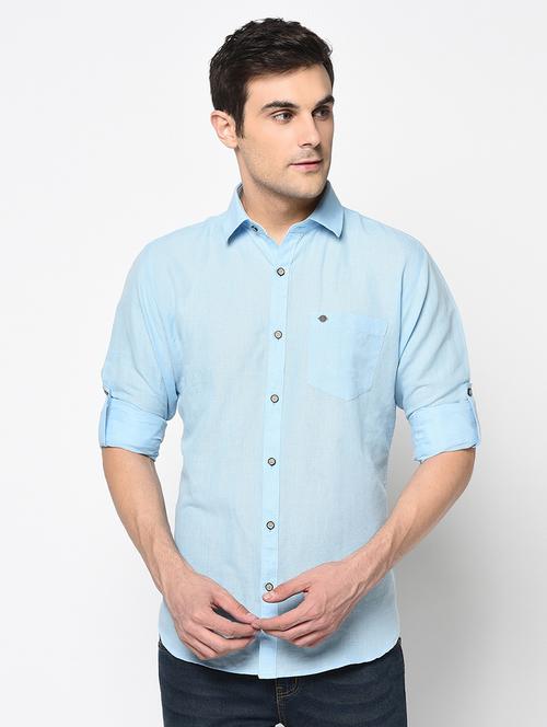 light blue solid casual shirt - 17549117 - Very Small Image - 1