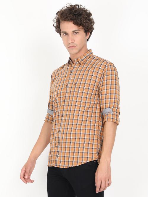 orange checkered casual shirt - 17549310 - Very Small Image - 1