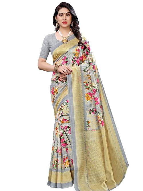 floral printed saree with blouse - 17549333 - Very Small Image - 1