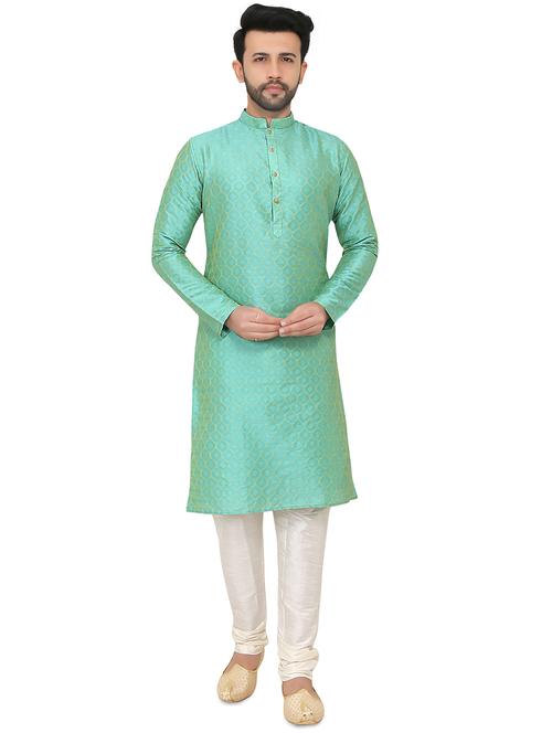 green woven silk blend kurta pyjama set - 17549347 - Very Small Image - 1