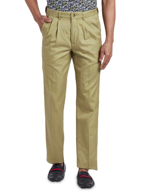 khaki solid pleated trouser - 17549864 - Very Small Image - 1