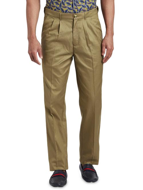 khaki textured pleated trouser - 17549865 - Very Small Image - 1