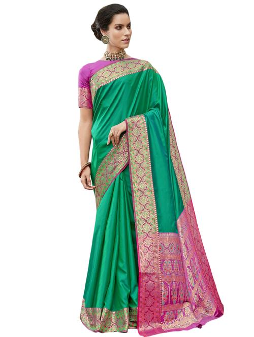 solid bordered saree with blouse - 17550308 - Very Small Image - 1