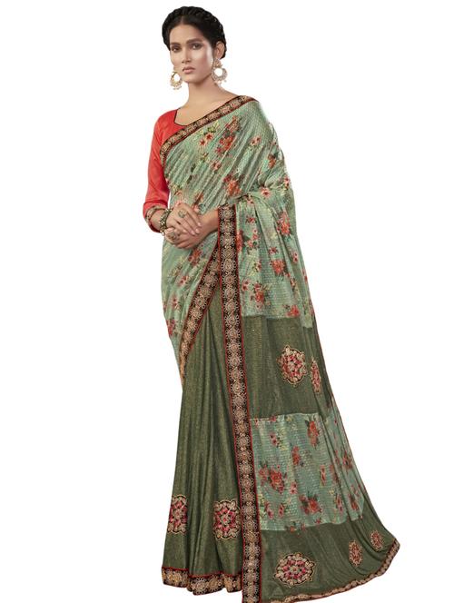 floral printed saree with blouse - 17550324 - Very Small Image - 1