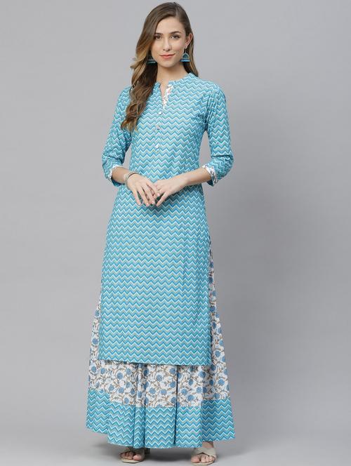black cotton kurta skirt set - 17550493 - Very Small Image - 1