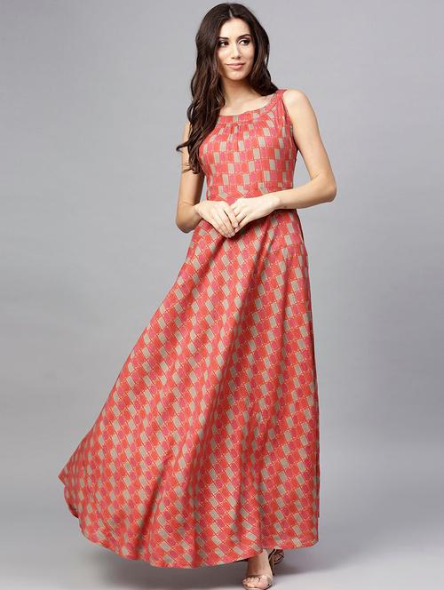 red rayon flared ethnic dress - 17550631 - Very Small Image - 1