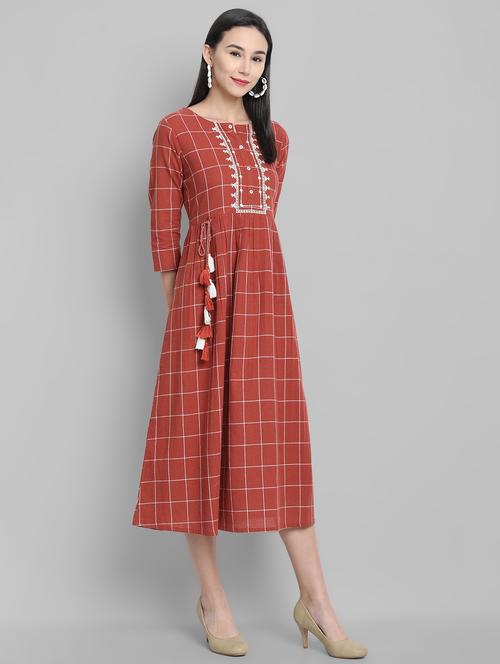embroidered detail checkered a-line dress - 17550674 - Very Small Image - 1