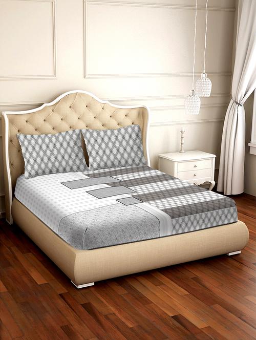 shades of shraddha double bedsheet set super king size 300 tc 100% cotton grey colour - 17550698 - Very Small Image - 1