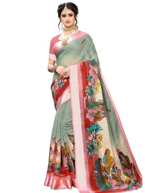 conversational printed saree with blouse - 17550752 - Very Small Image - 1